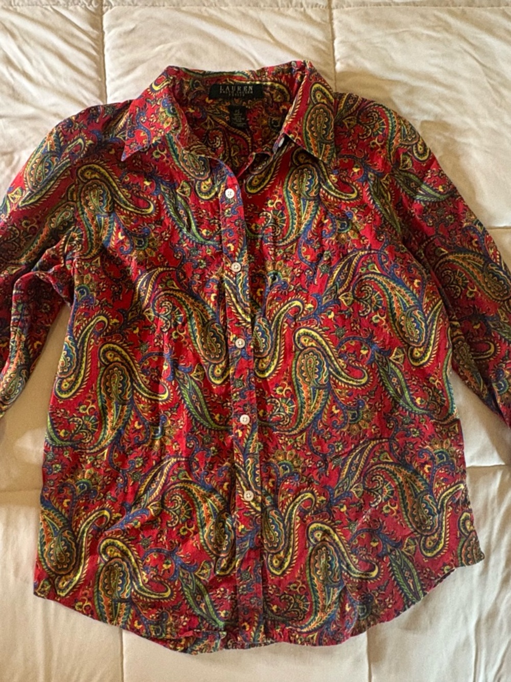 Ralph Lauren Red Multicolor Paisley Blouse